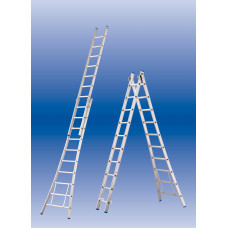 BOUW-LADDER, 2 X 14 SPORTEN, OPEN VOET, NIET VRIJSTAAND + VOETJES